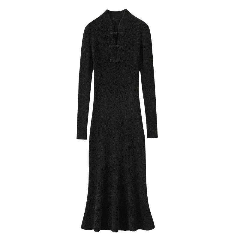 Robe en tricot élégante pour femmes avec col haut et ourlet asymétrique Chic und Stil