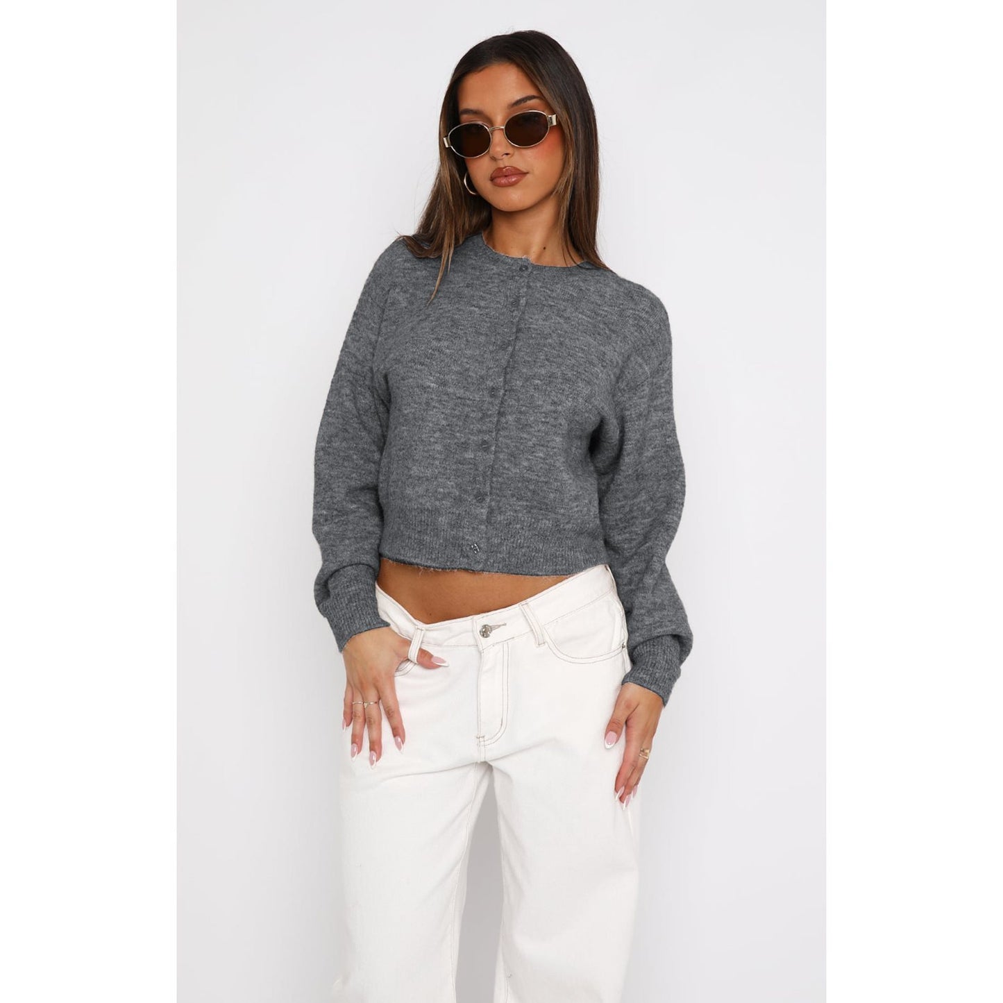 Cardigan cropped tricoté pour femmes avec fermeture à bouton Chic und Stil