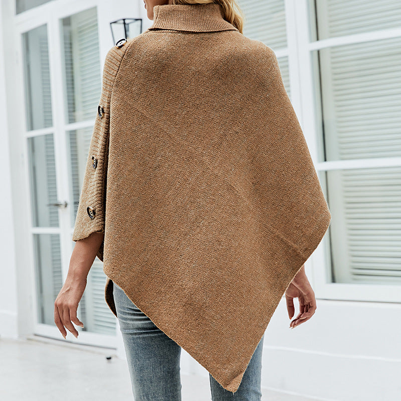 Dame poncho en tricot avec col haut et boutons décoratifs Chic und Stil