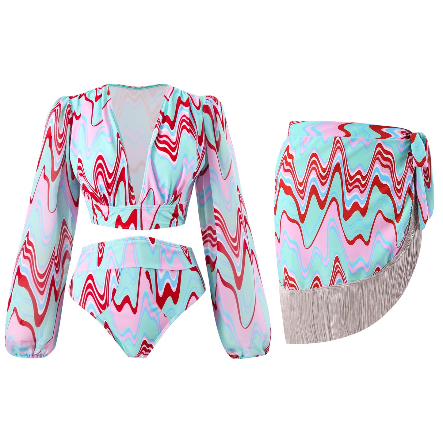 Maillot de bain pour femmes avec décolleté en V élégant et manches fluides Chic und Stil