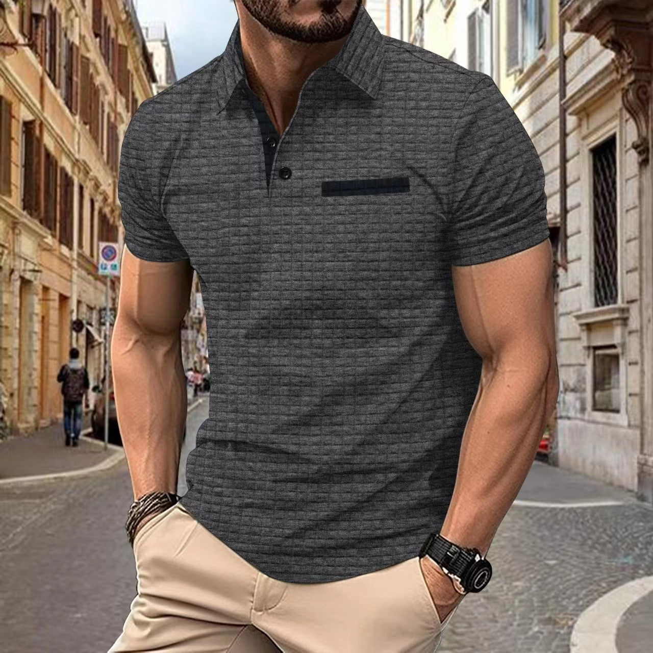 Polo homme en coton structuré à manches courtes avec design moderne Chic und Stil