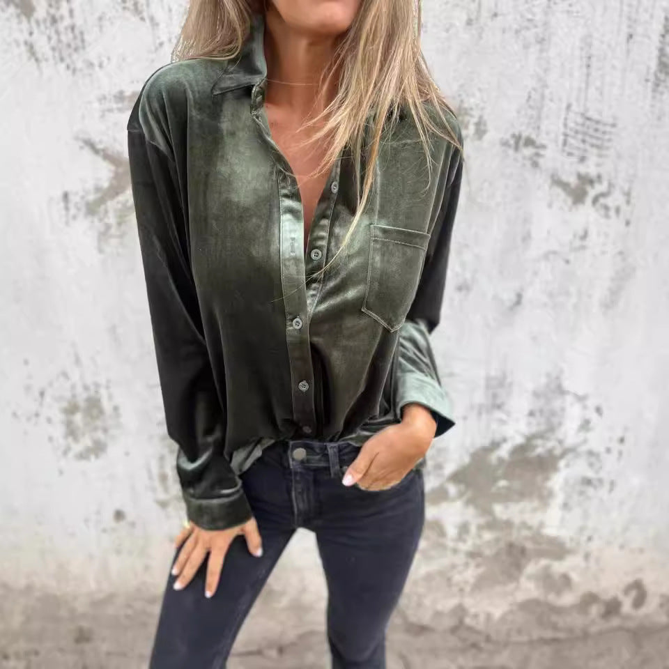 Chemise en velours luxueux à boutons pour femmes Chic und Stil