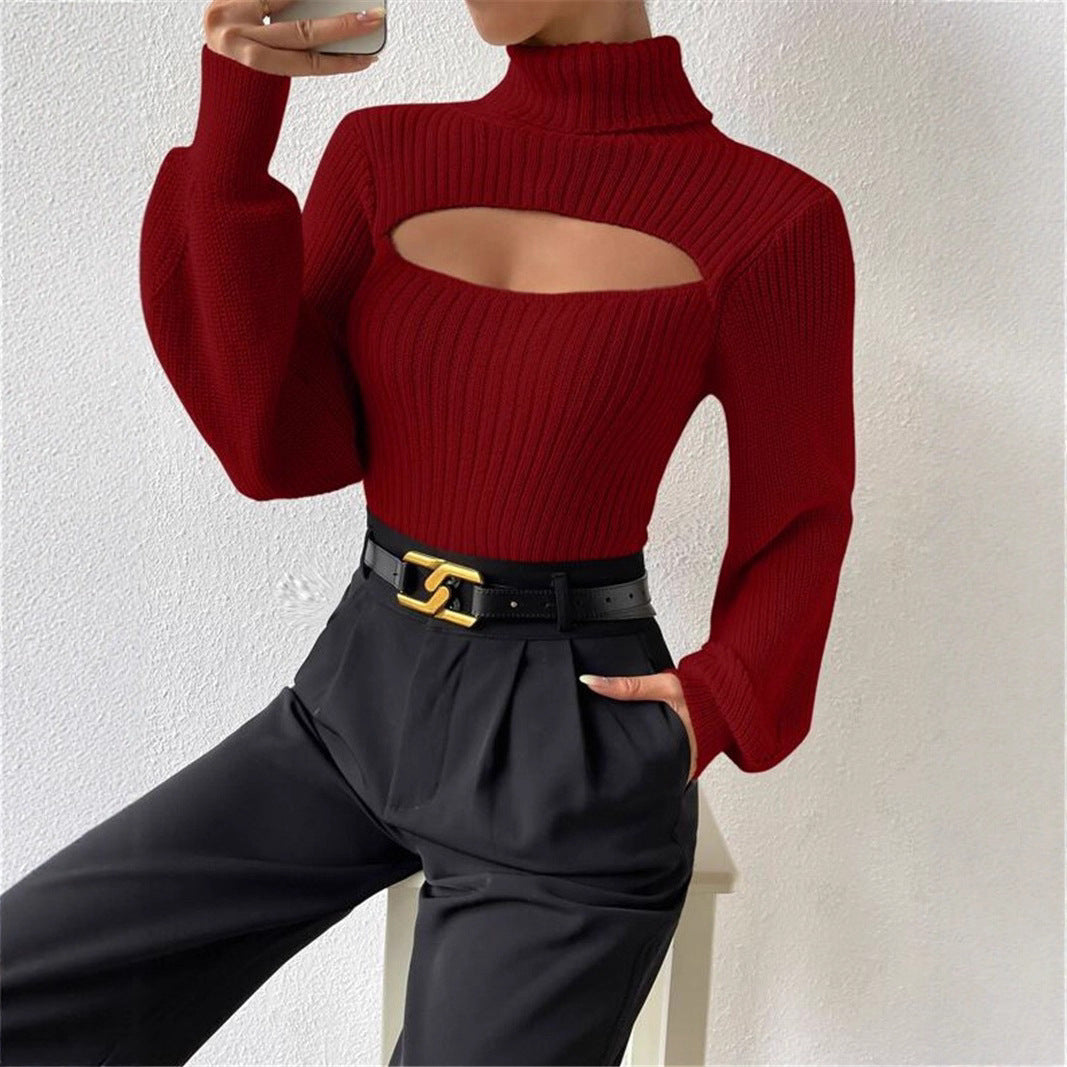 Pull-over en tricot pour femmes avec découpe tendance et col montant Chic und Stil