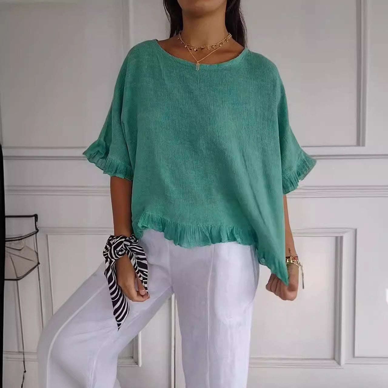 Blouse décontractée pour femmes avec bordure froncée Chic und Stil