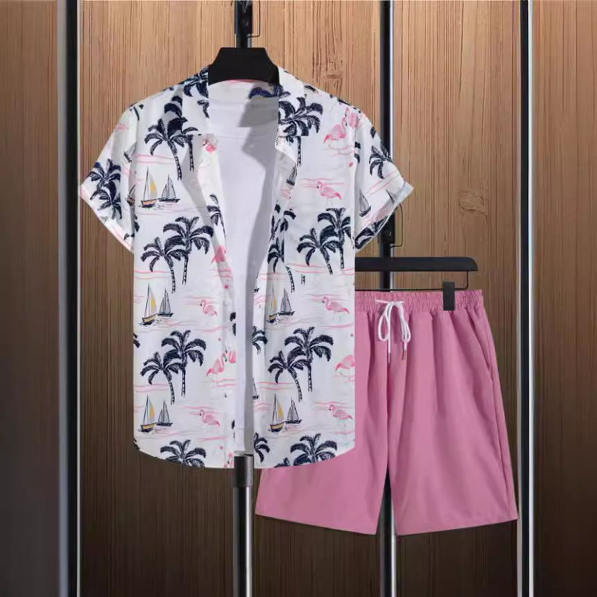 Chemise à manches courtes pour hommes avec motif tropical et coupe décontractée Chic und Stil