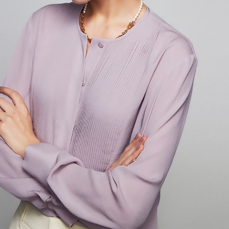 Blouse à boutons plissée à manches longues pour femmes Chic und Stil