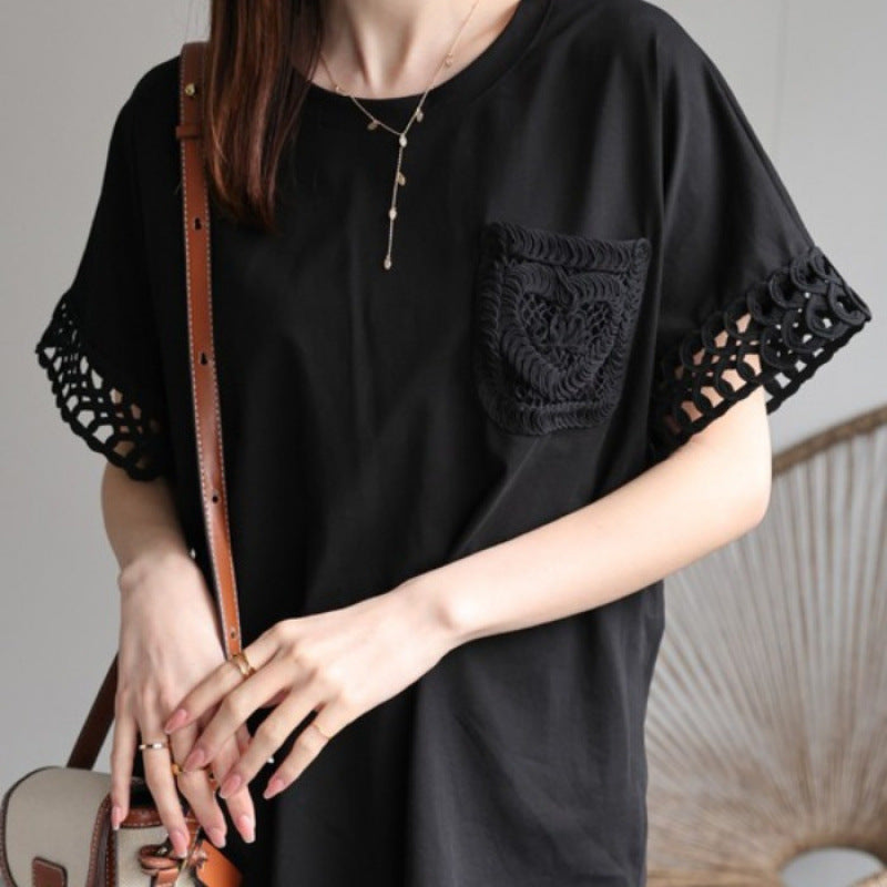 T-shirt femmes avec dentelle au crochet et poches Chic und Stil
