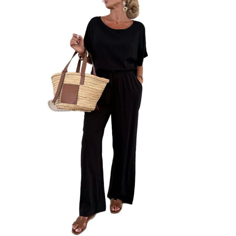 Dames combinaison décontractée à jambe large et tirage à la taille Chic und Stil