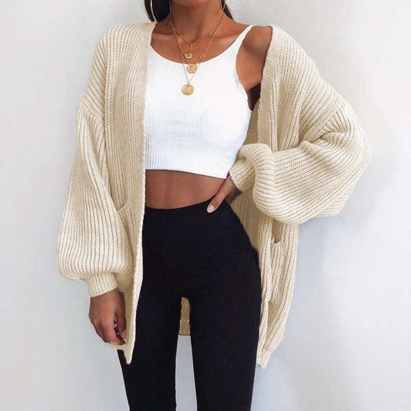 Cardigan en tricot épais pour femmes avec des manches ballon et une coupe décontractée Chic und Stil