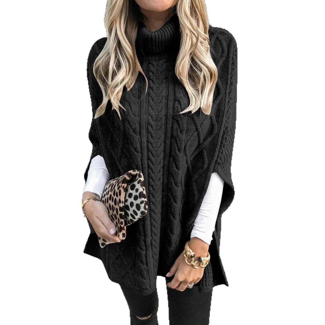 Poncho en peluche pour femmes avec col haut et motif en torsades Chic und Stil