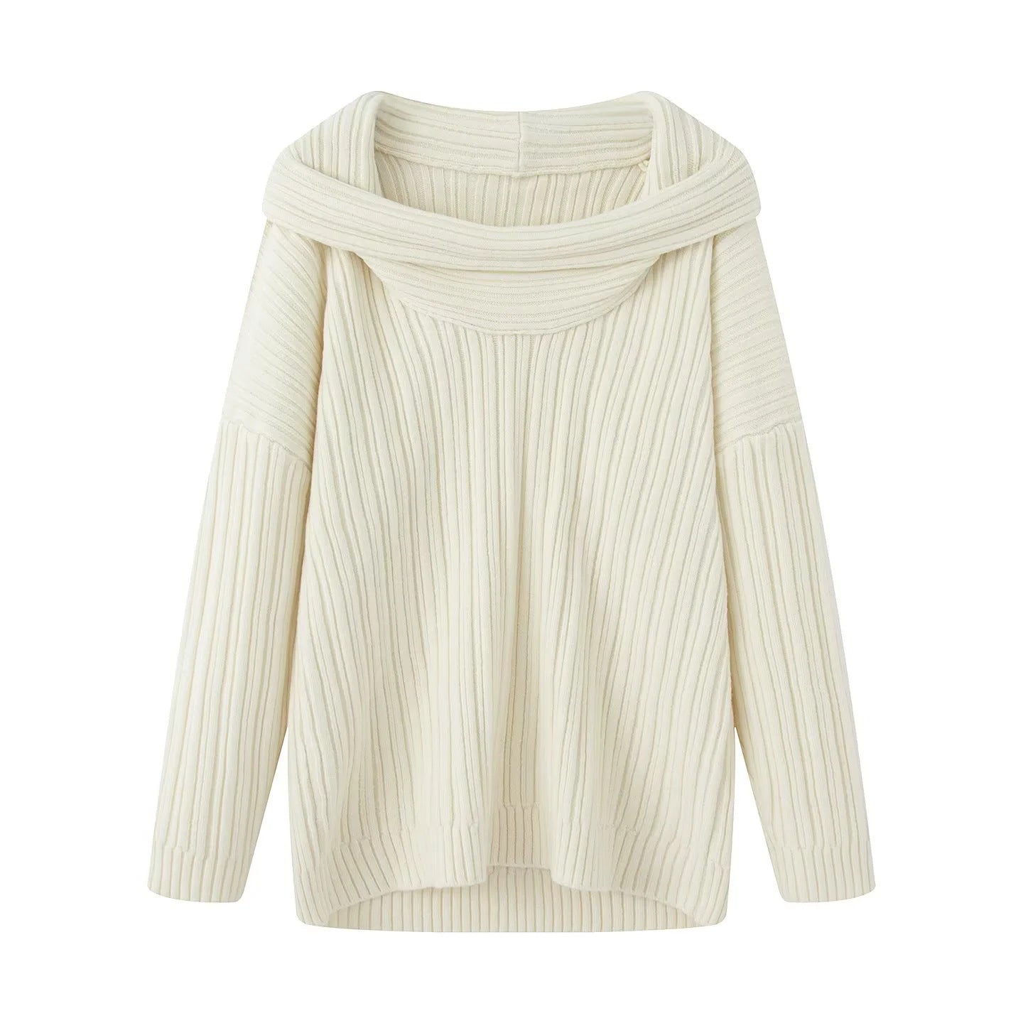 Casual knit pullover for women with a wide turtleneck and a ribbed structure Chic and Style