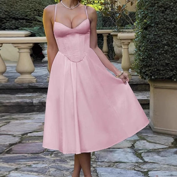 Robe midi élégante pour femme avec bustier intégré et jupe volumineuse Chic und Stil