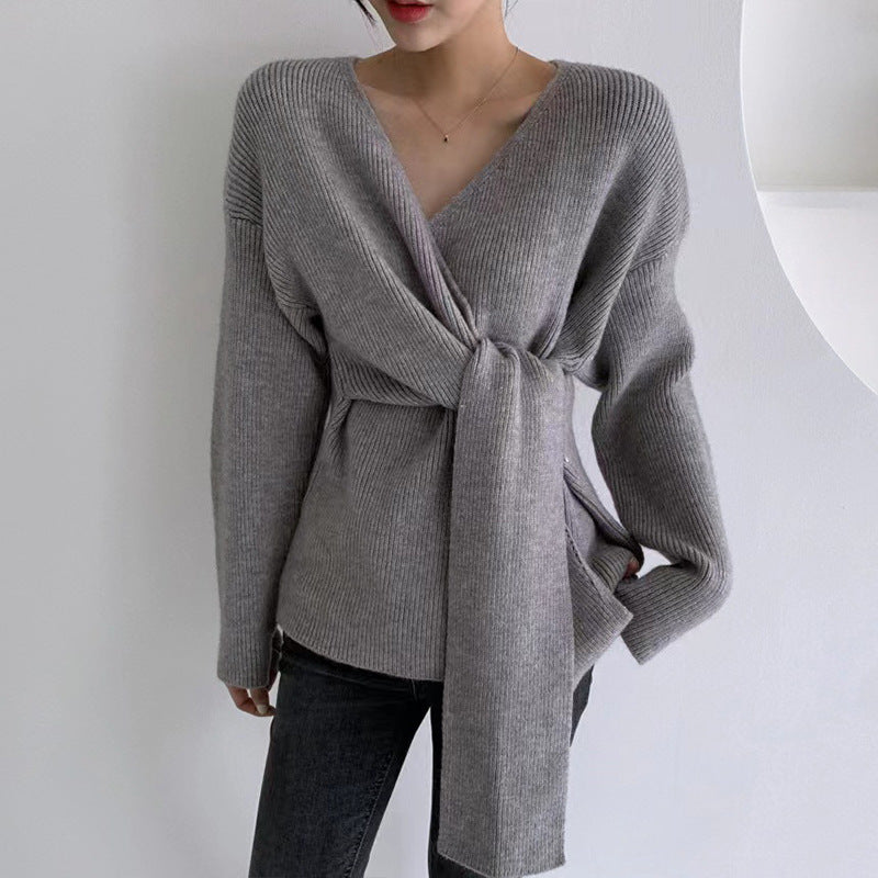 Pull-over enroulé pour femmes avec coupe décontractée et rubans à nouer tendance Chic und Stil