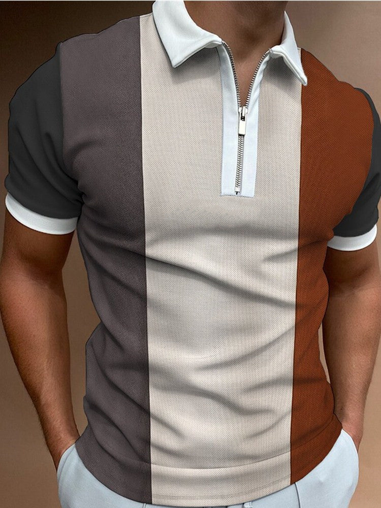 Hommes Polo à Zip Court à Manches Courtes Style Chic und Stil