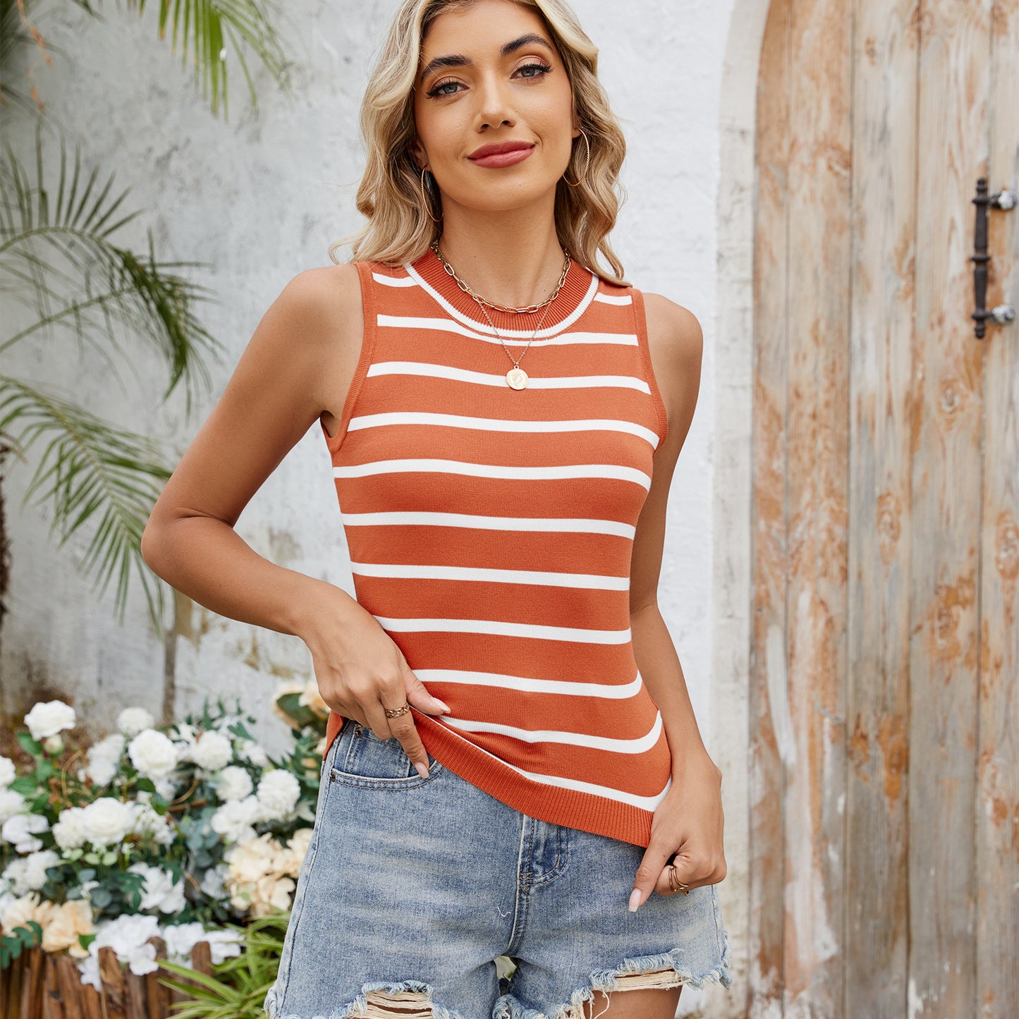 Women's sleeveless blouse with a fashionable chic and stylish cut