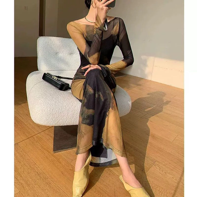 Robe de fête à manches longues transparente pour femmes Chic und Stil