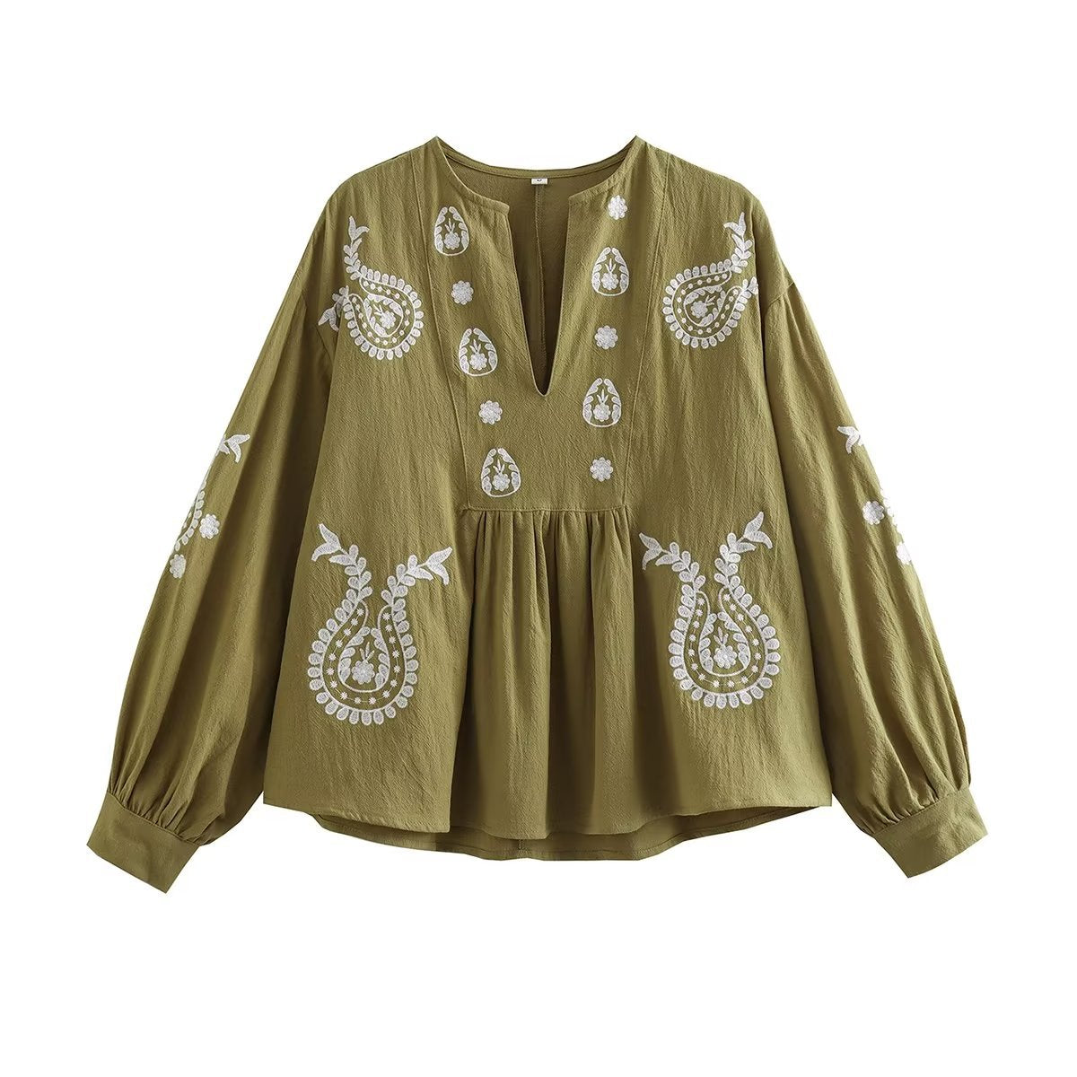 Blouse brodée pour femmes avec manches bouffantes et décolleté en V Chic und Stil