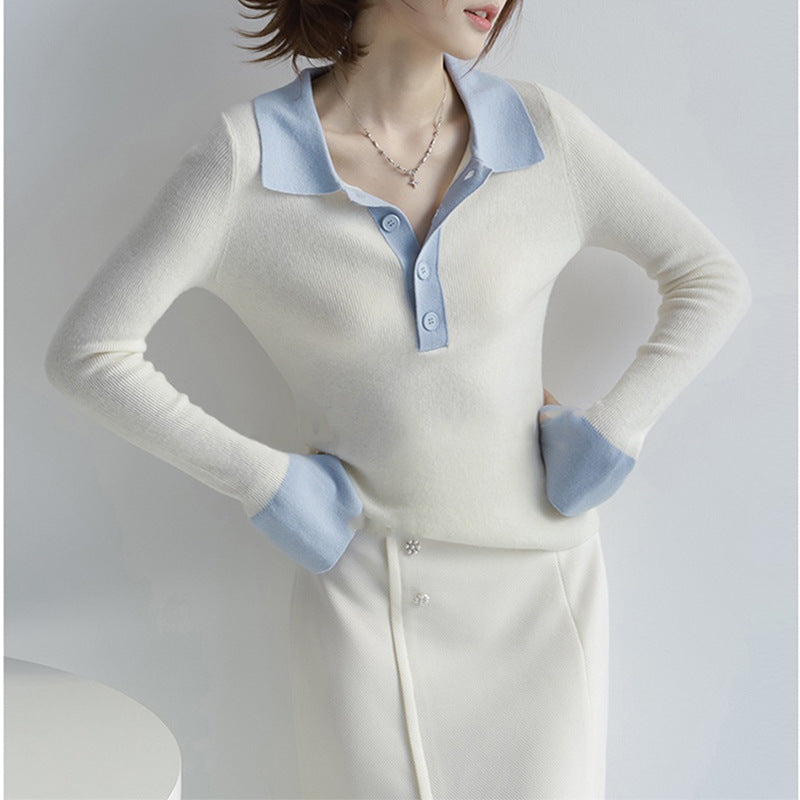 Haut en tricot polo à manches longues luxueux pour femmes Chic und Stil