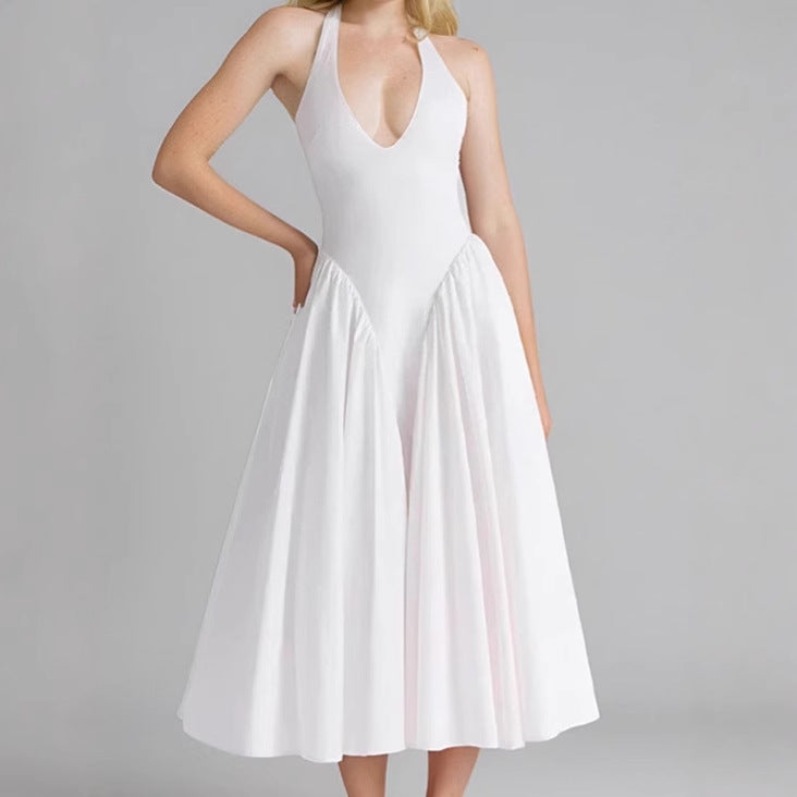 Robe midi femme avec décolleté V plongeant et jupe fluide Chic und Stil