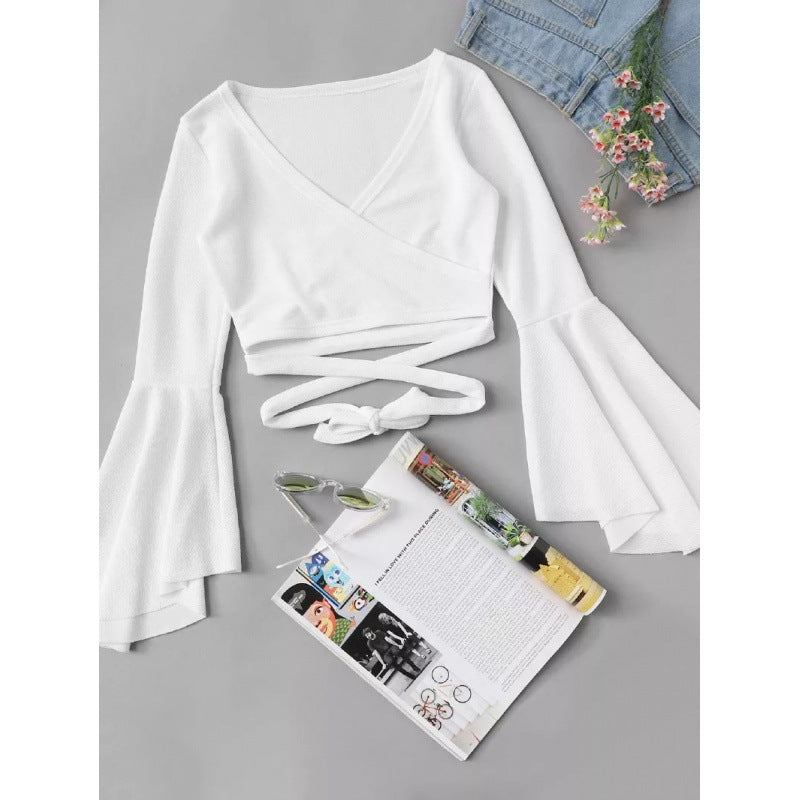 T-shirt enroulé court à manches évasées pour femmes Chic und Stil