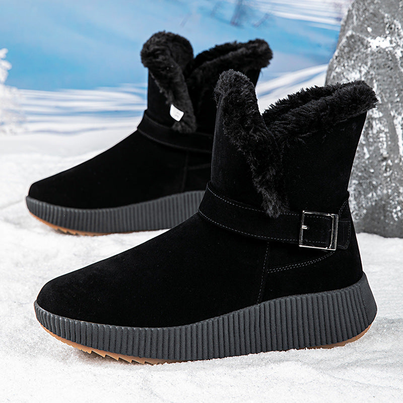 Bottes d'hiver pour femmes doublées avec application de boucle à la mode et semelle antidérapante Chic und Stil