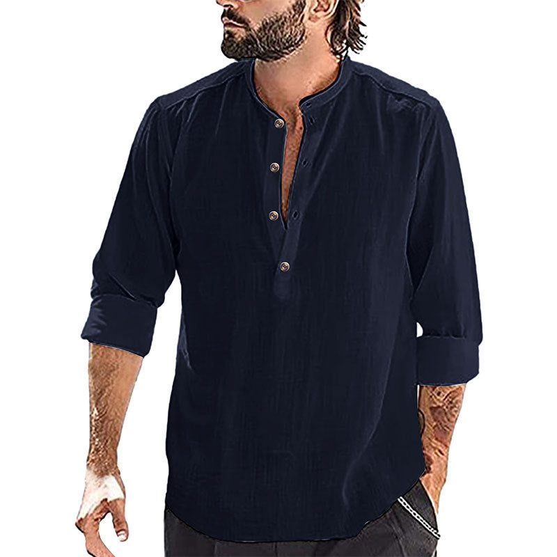 Chemise à manches longues décontractée pour hommes avec patte de boutonnage et col montant Chic und Stil