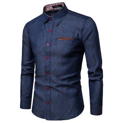 Chemise à manches longues en denim pour hommes avec des détails contrastés Chic und Stil