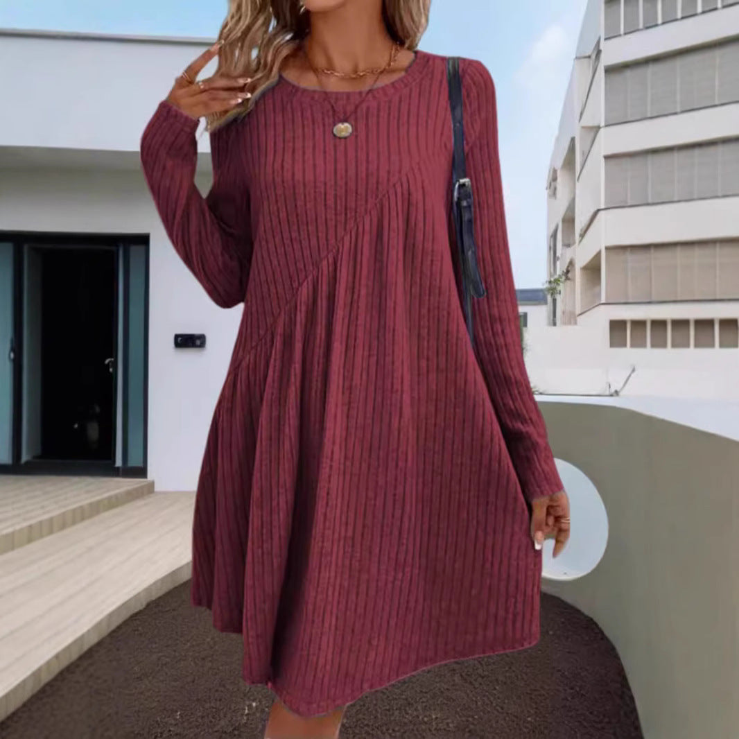 Robe en tricot décontractée pour femmes avec manches longues et ourlet asymétrique Chic und Stil