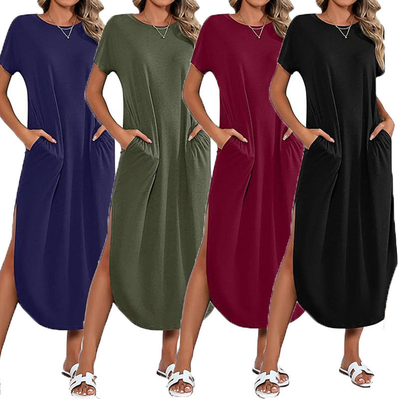 Robe maxi décontractée pour femmes avec fente latérale et joli col rond Chic und Stil