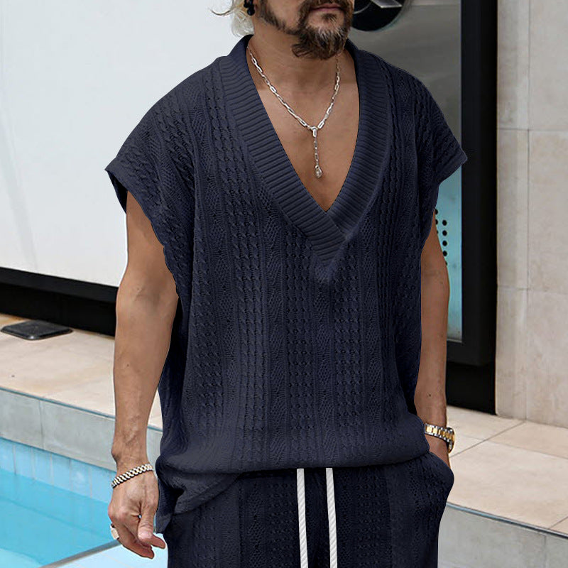 T-shirt en tricot décontracté pour hommes avec décolleté en V et coupe oversize Chic und Stil