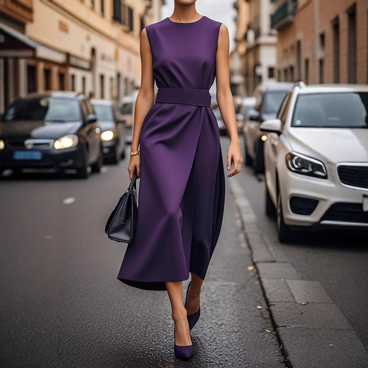 Robe maxi femme avec un design drapé élégant et une taille fine Chic und Stil
