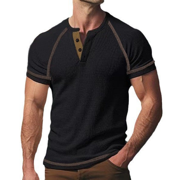 T-shirt à manches mi-longues pour hommes avec patte de boutonnage Chic und Stil