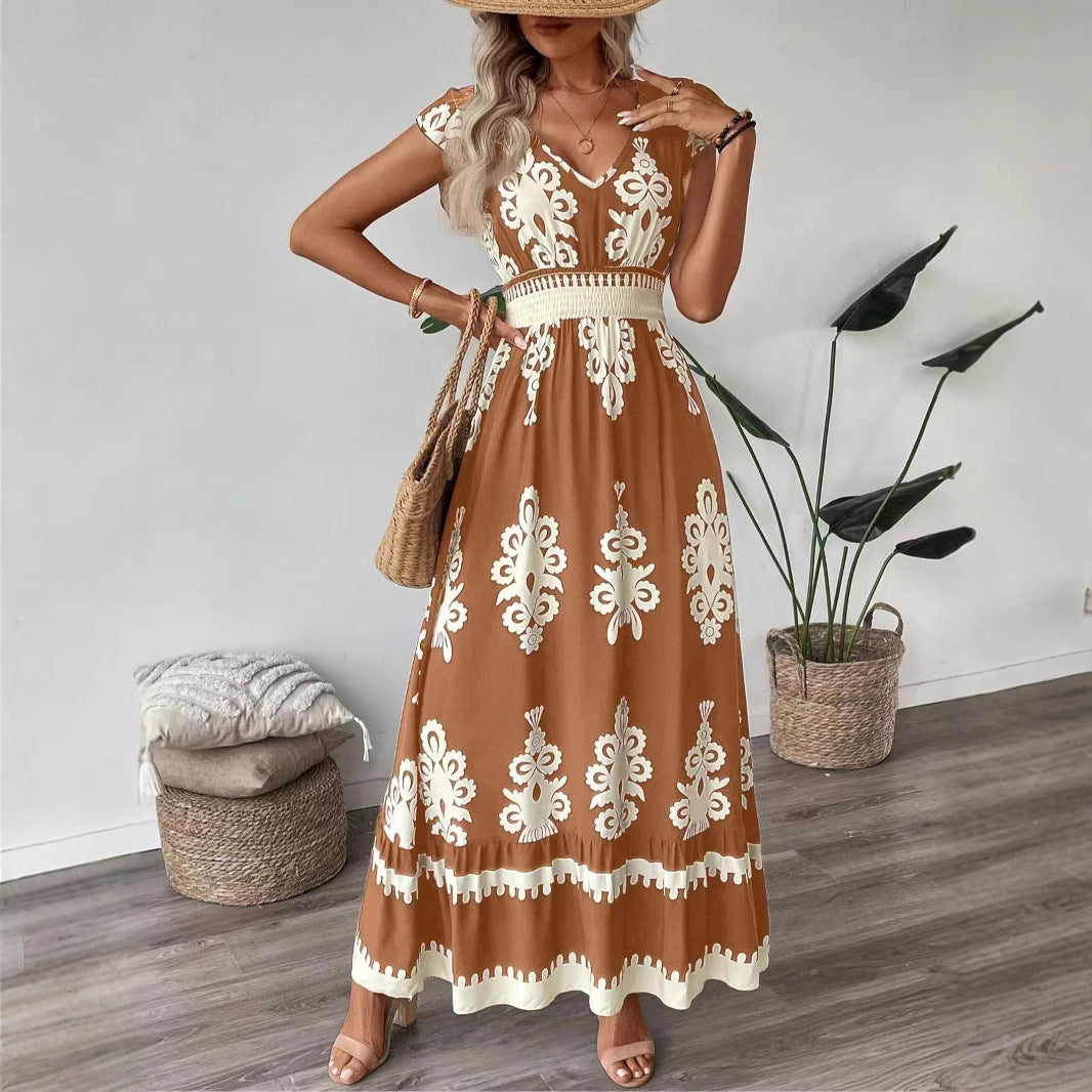 Women's Bohemian Floral Maxi Dress with Smock Waist Chic and Style