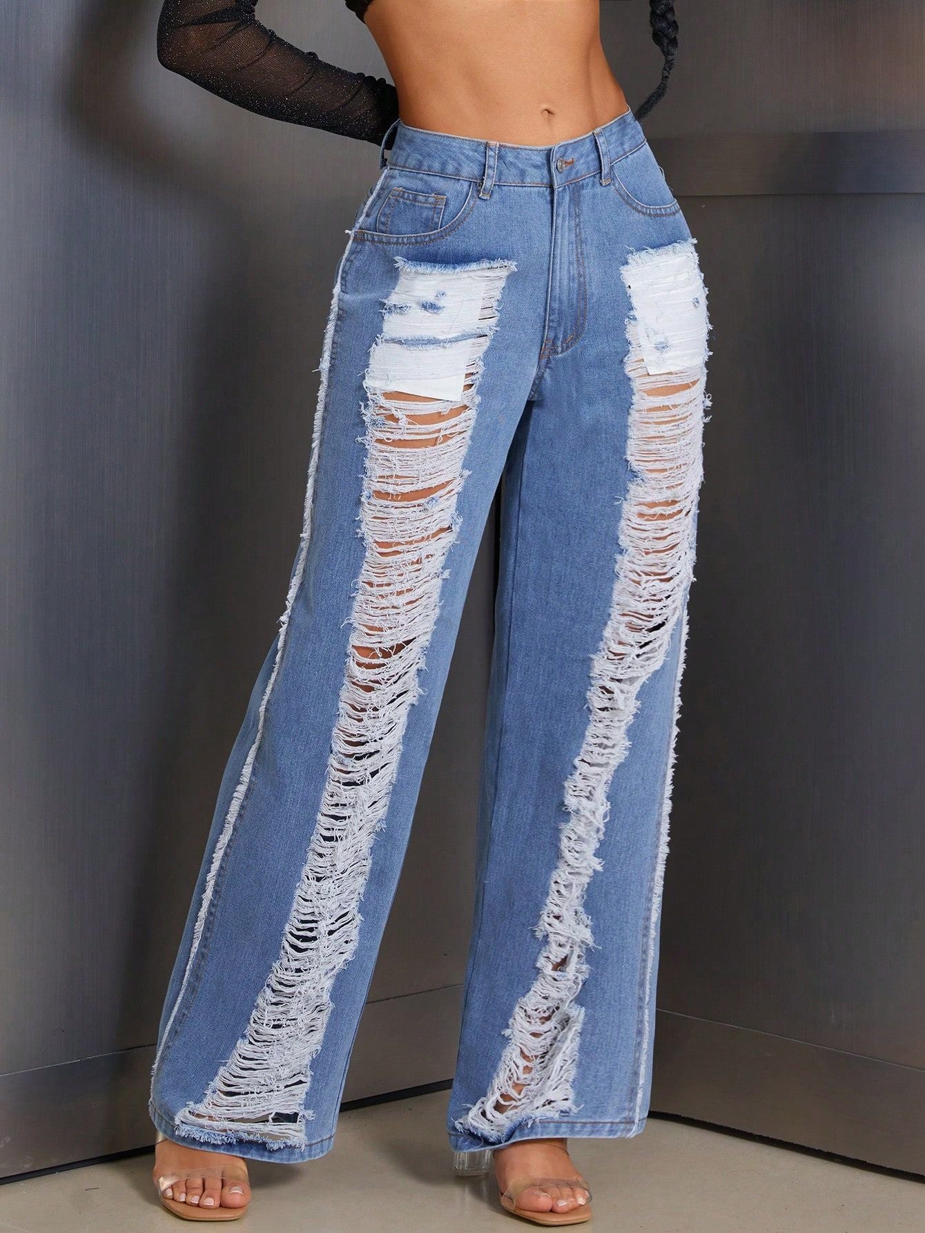 Jean Large Destroyed pour Femmes au look Vintage stylé avec des détails effilochés Chic und Stil