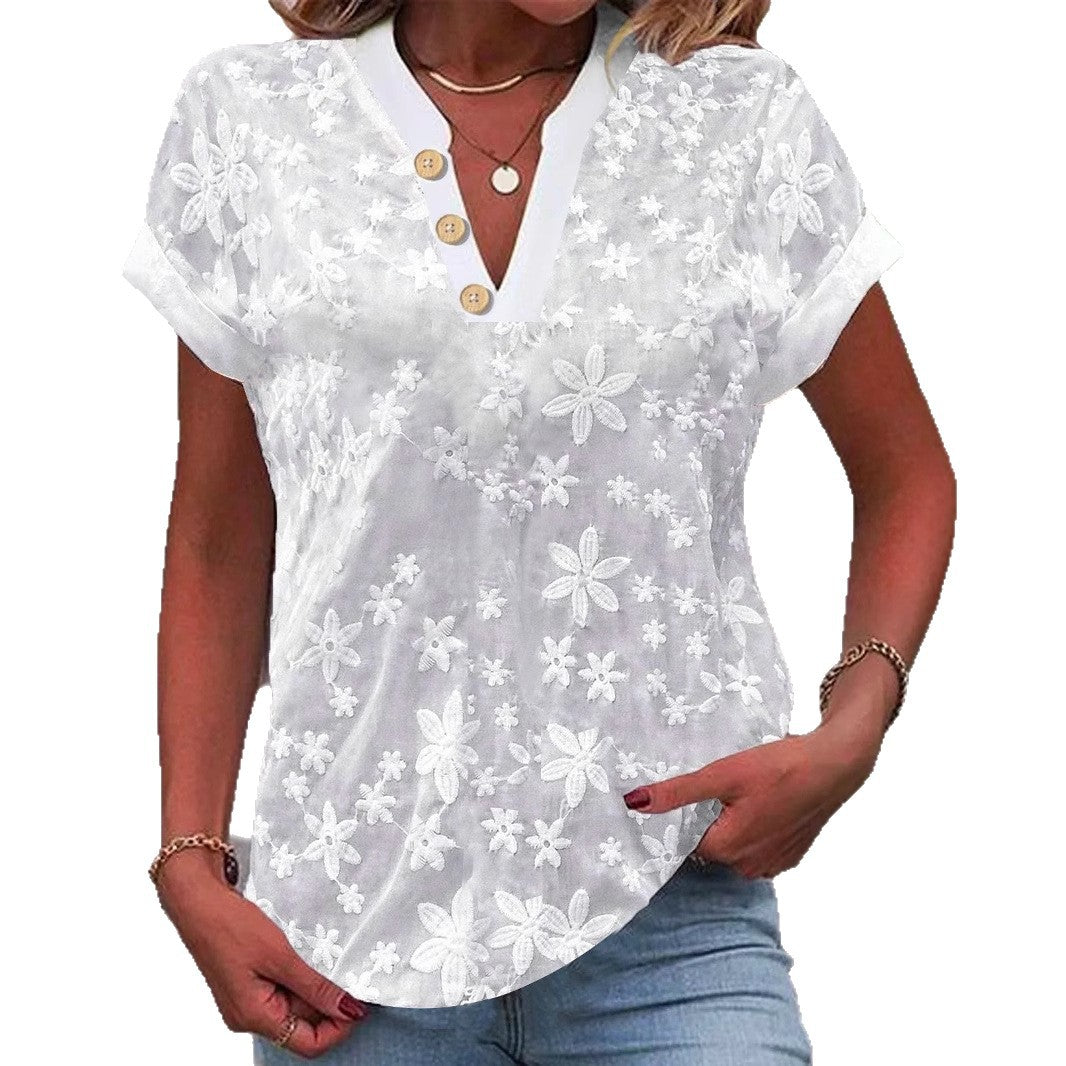 Chemisier femme avec motif floral brodé et décolleté en V classique Chic und Stil