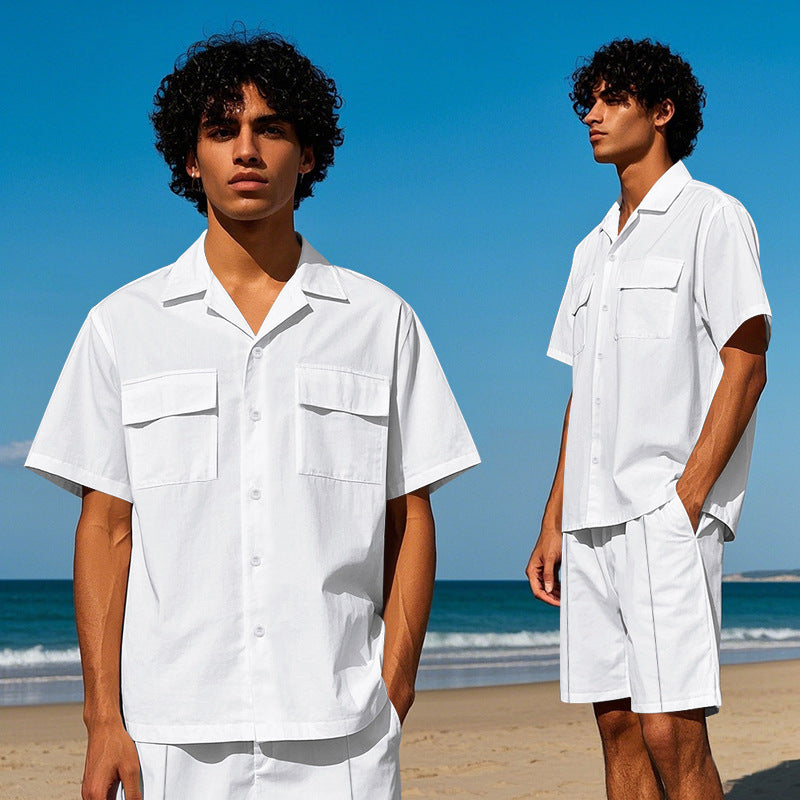 Men's casual short sleeve shirt and chic shorts