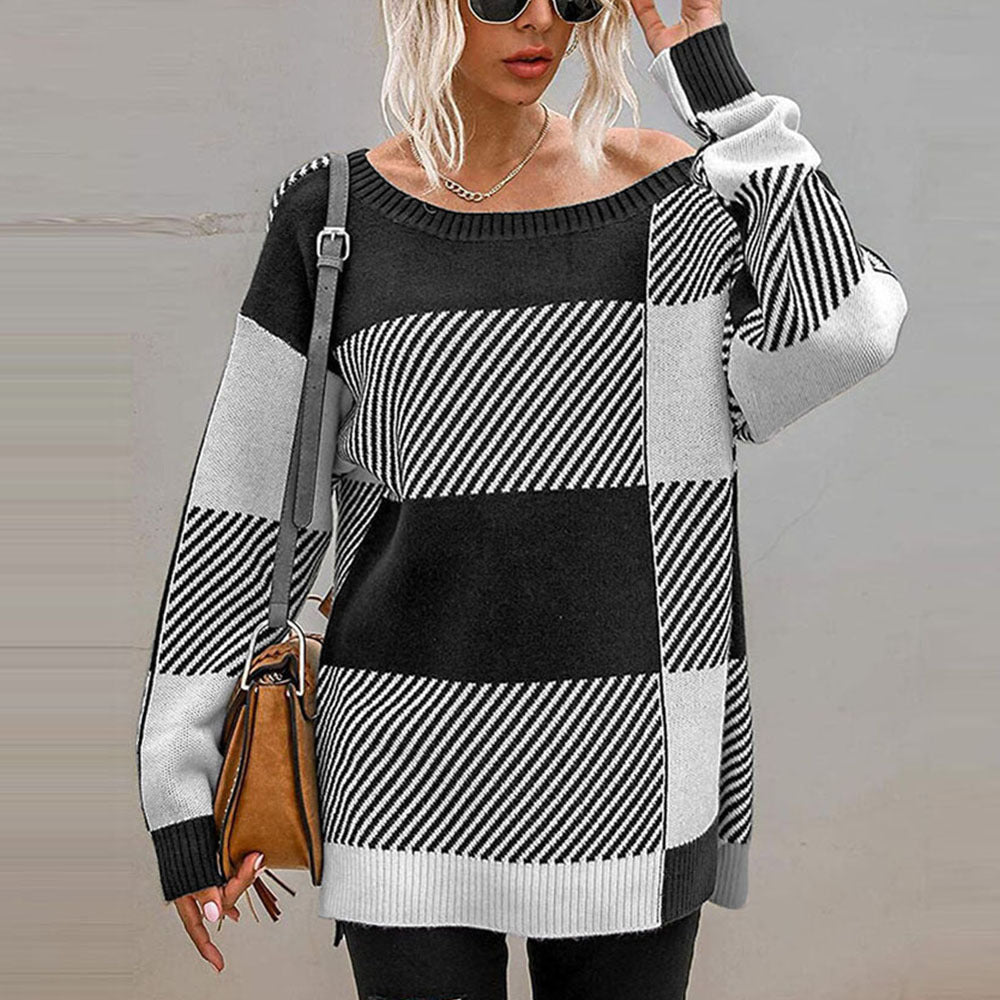 Pull en maille oversize pour femmes avec motif géométrique et coupe décontractée Chic und Stil