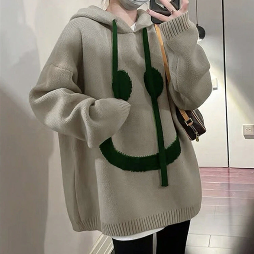 Dames Pull oversized décontracté avec motif smiley Chic und Stil