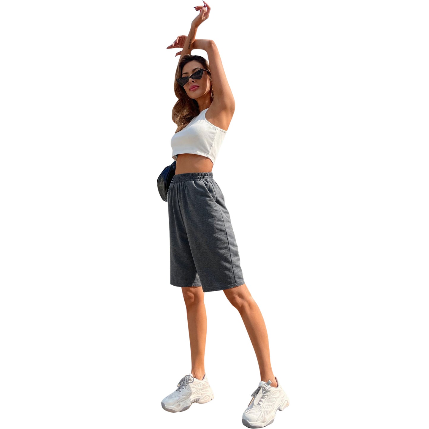 Shorts en coton sportives pour femmes taille haute avec poches latérales Chic und Stil