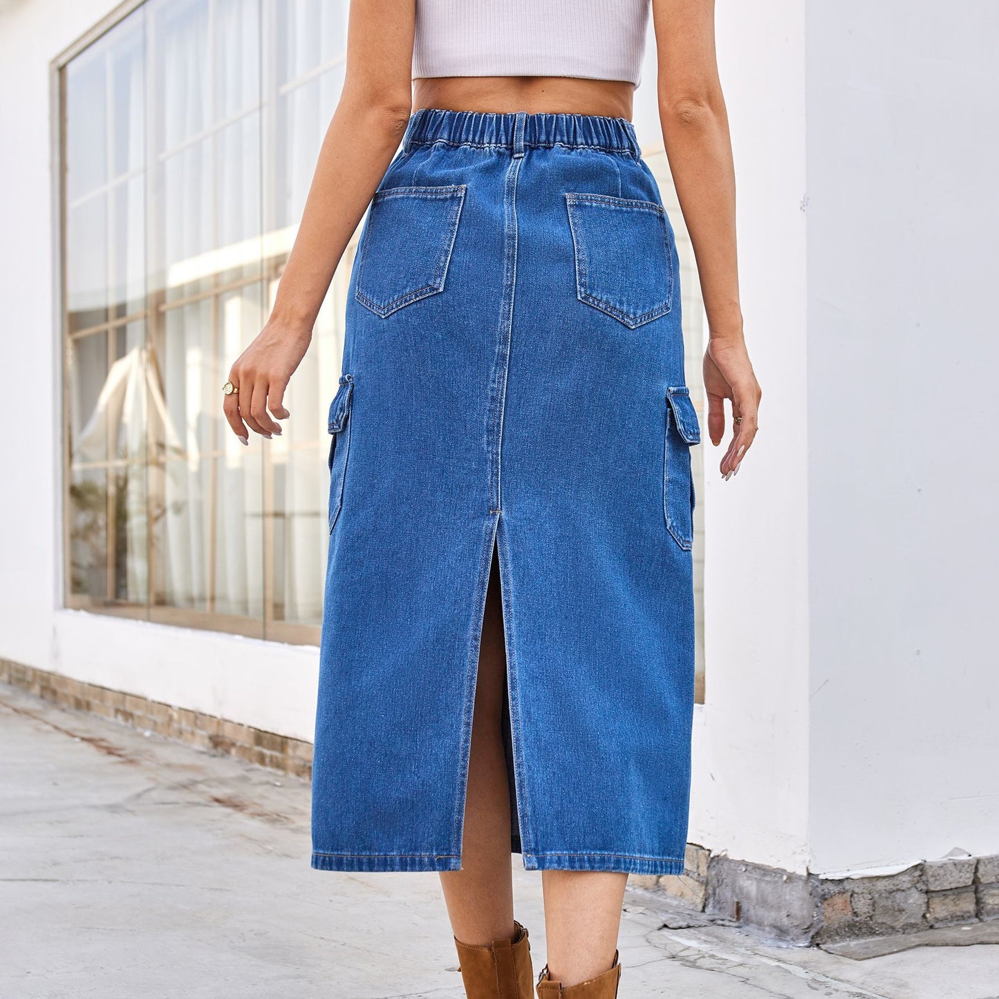 Jupe maxi cargo pour dames avec des poches latérales pratiques et une taille haute Chic und Stil