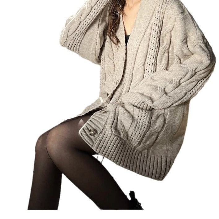 Cardigan en tricot pour femmes avec décolleté en V profond et motif torsadé structuré Chic und Stil