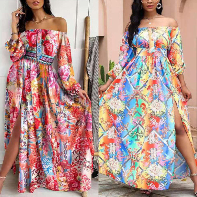 Robe maxi dames off-shoulder avec impression élégante Chic und Stil