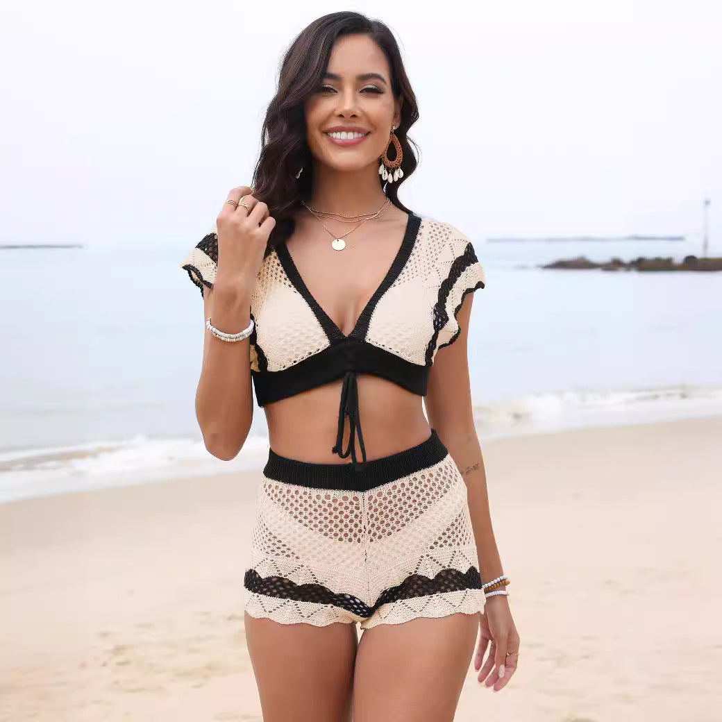 Shorts de plage taille haute en crochet pour femmes Chic und Stil