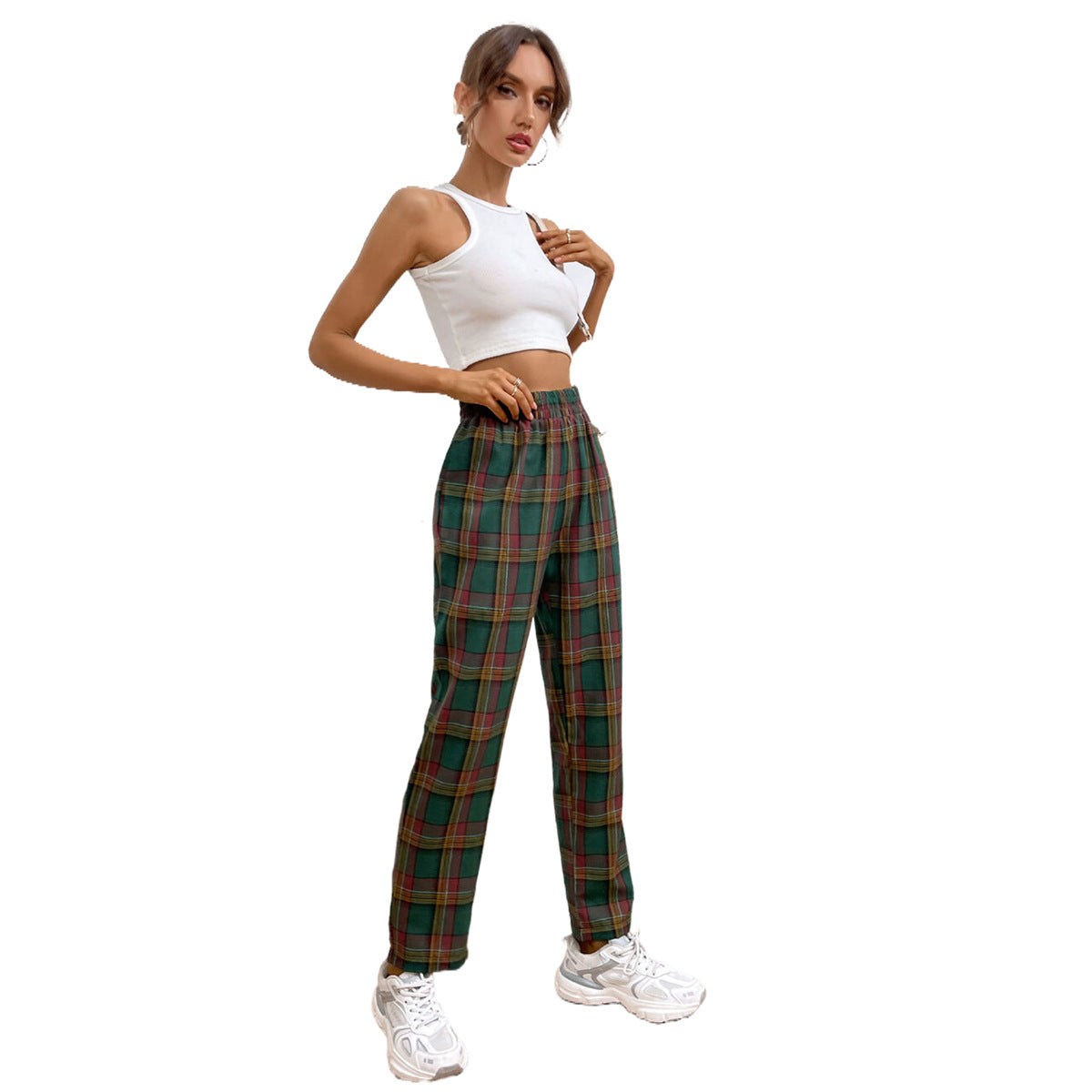 Pantalon de loisirs à carreaux pour femmes avec taille élastique Chic und Stil