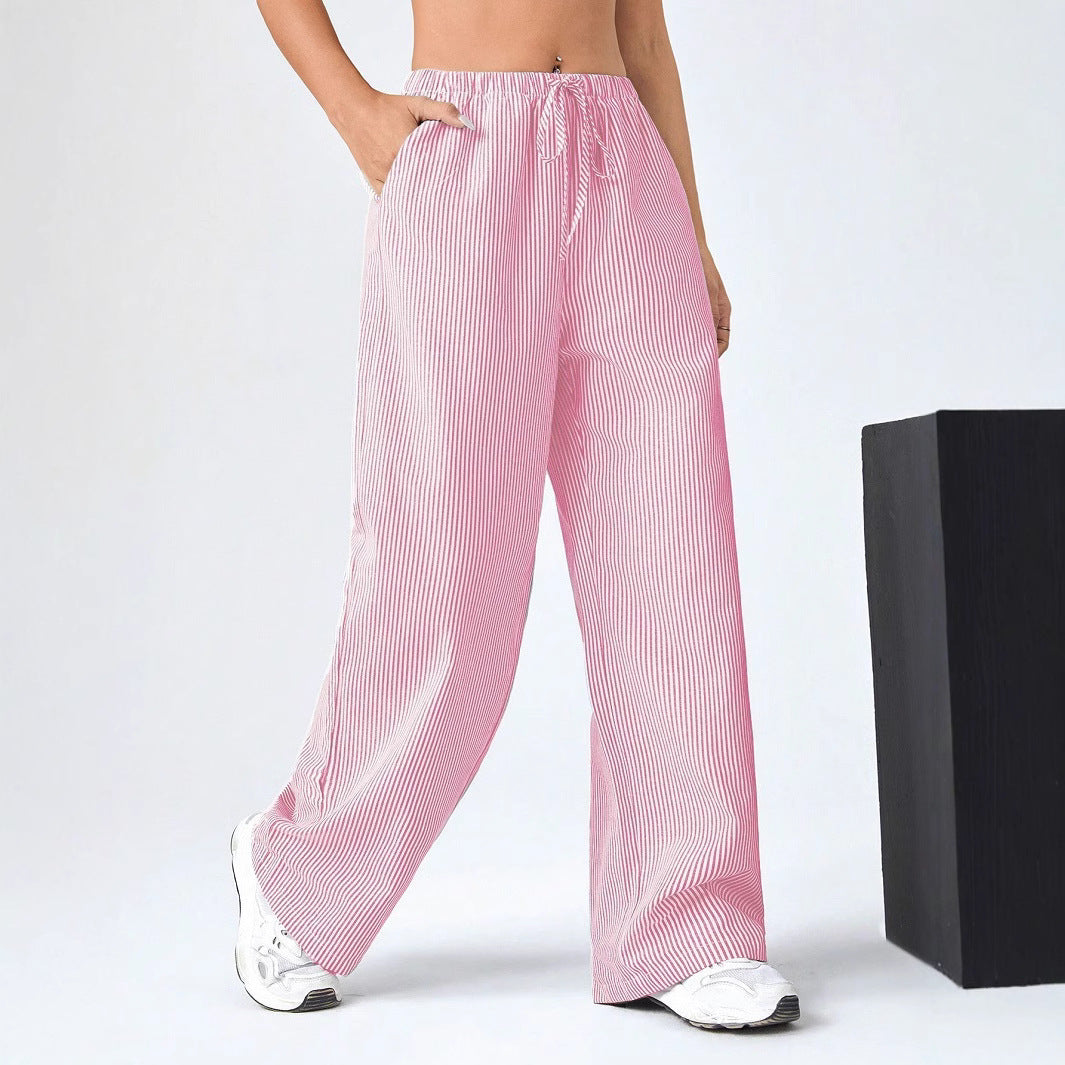 Pantalons larges pour femmes à rayures avec ceinture élastiquée confortable Chic und Stil