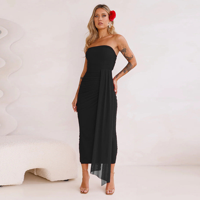 Robe maxi élégante sans bretelles pour femmes avec fronces latérales Chic und Stil