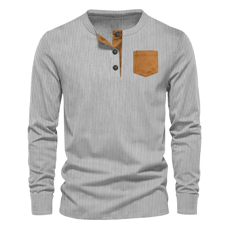 Homme T-shirt Henley à manches longues avec design en rib cordé et poche poitrine pratique Chic und Stil