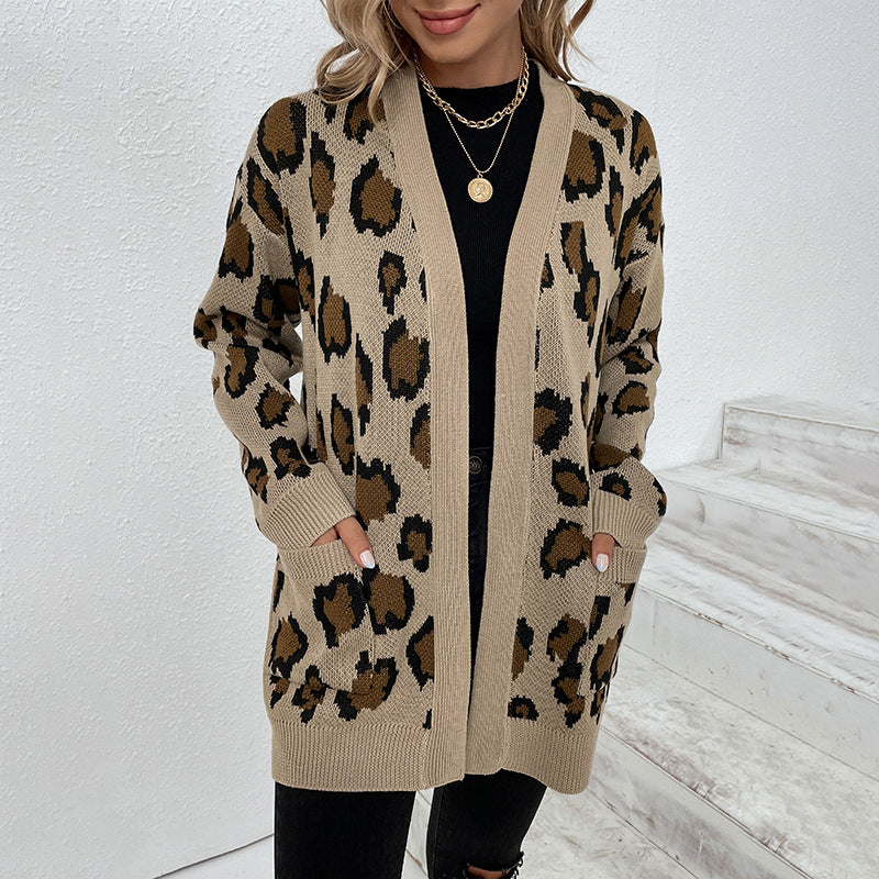 Veste en tricot à motifs léopard pour femmes avec poches pratiques Chic und Stil