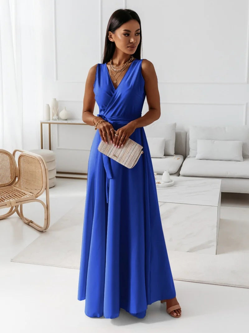 Robe maxi pour femmes avec look d'enveloppement et décolleté en V profond Chic und Stil