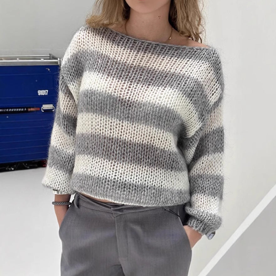 Pull en tricot pour femmes avec un large motif rayé et des manches volumineuses Chic und Stil